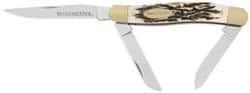 Winchester - 2-5/8" Blade, 6-13/32" OAL, Straight Stockman Knife - 3.9" Closed Length, Bone, 3 Blades, 3 Edges, 3 Blade Stockman with Jigged Bone Inlay Handle - A1 Tooling