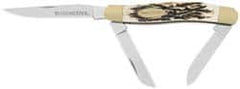 Winchester - 2-5/8" Blade, 6-13/32" OAL, Straight Stockman Knife - 3.9" Closed Length, Bone, 3 Blades, 3 Edges, 3 Blade Stockman with Jigged Bone Inlay Handle - A1 Tooling