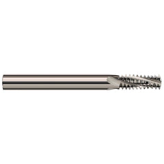 Helical Flute Thread Mill: Internal & External, 3 Flute, 1/8″ Shank Dia, Solid Carbide 0.12″ Cut Dia, 1/4″ LOC, 2″ OAL, Bright/Uncoated