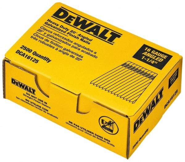 DeWALT - 16 Gauge 1-1/4" Long Finishing Nails for Power Nailers - Grade 2 Steel, Galvanized Finish, Angled Stick Collation - A1 Tooling