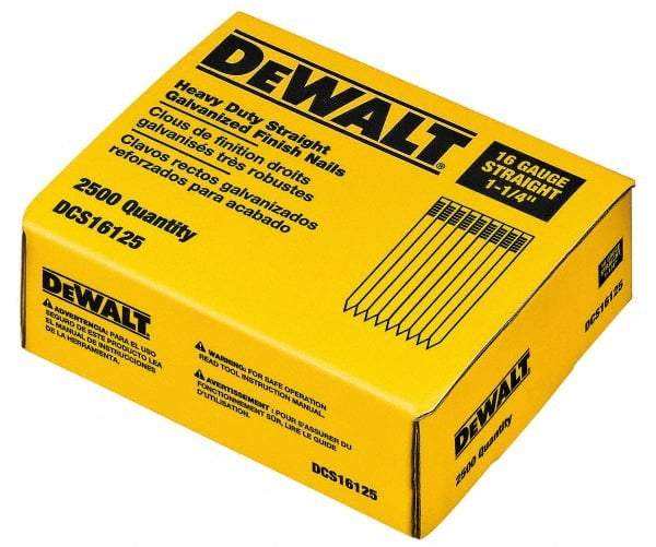 DeWALT - 16 Gauge 1-1/4" Long Finishing Nails for Power Nailers - Grade 2 Steel, Galvanized Finish, Straight Stick Collation - A1 Tooling