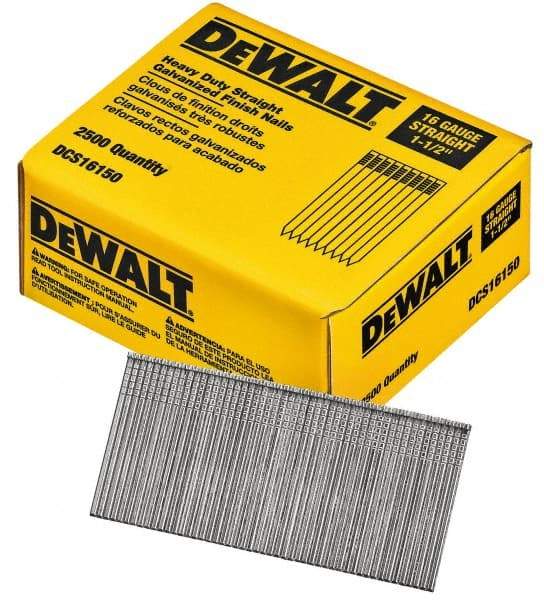 DeWALT - 16 Gauge 1-1/2" Long Finishing Nails for Power Nailers - Grade 2 Steel, Galvanized Finish, Straight Stick Collation - A1 Tooling