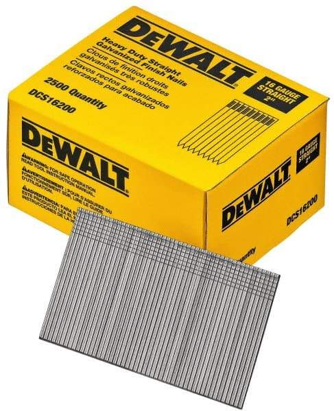 DeWALT - 16 Gauge 2" Long Finishing Nails for Power Nailers - Grade 2 Steel, Galvanized Finish, Straight Stick Collation - A1 Tooling