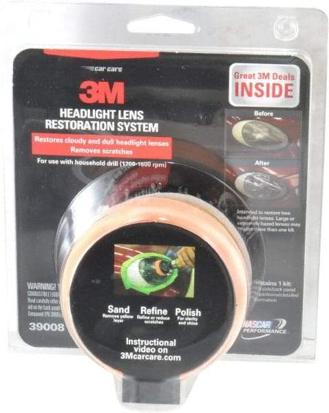 3M - 3 Piece Automotive Headlight Lens Restoration System Kit - Sanding Discs, Polishing Pad, Compound - A1 Tooling