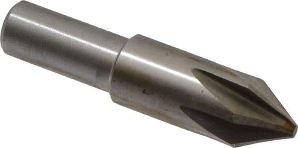 Interstate - 5/8" Head Diam, 1/2" Shank Diam, 6 Flute 60° Cobalt Countersink - Bright Finish, 2-3/4" OAL, Single End, Straight Shank, Right Hand Cut - A1 Tooling