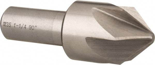 Interstate - 1-1/4" Head Diam, 3/4" Shank Diam, 6 Flute 90° Cobalt Countersink - Bright Finish, 3-3/8" OAL, Single End, Straight Shank, Right Hand Cut - A1 Tooling