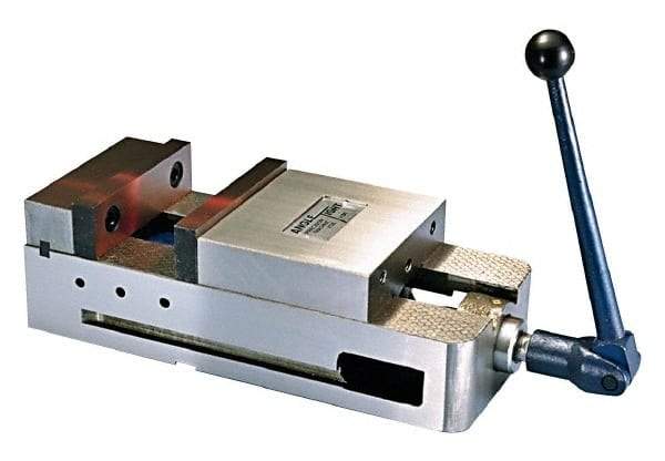 Interstate - 6" Jaw Width, 5-1/2" Jaw Opening Capacity, Horizontal Stationary Machine Vise - Manual Operation, 6,600 Lb Capacity, 1 Station, 17" Long x 4.8" High x 1-3/4" Deep, 1-3/4" Jaw Height, Ductile Iron - A1 Tooling