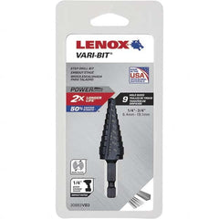 Lenox - 9 Hole Sizes, 1/4 to 3/4" Hole Diam High Speed Steel Split Point Step Drill Bit - A1 Tooling