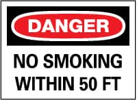 NMC - "Danger - No Smoking Within 50 Feet", 10" Long x 14" Wide, Fiberglass Safety Sign - Rectangle, 0.095" Thick, Use for Accident Prevention - A1 Tooling