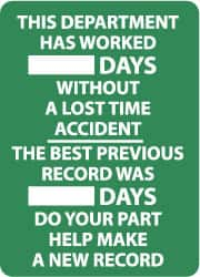 NMC - Scoreboards Scoreboard Type: Write-On Legend: This Company Has Worked ___ Days without A Lost Time Accident - The Best Previous Record Was ___ Days - Do Your Part... - A1 Tooling