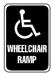 NMC - "Wheelchair Ramp", "Handicap Symbol", 12" Wide x 6" High, Aluminum ADA Signs - 0.063" Thick, Blue on White, Rectangle, Post Mount - A1 Tooling