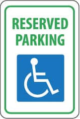 NMC - "Reserved Parking", "Handicapped Symbol", 12" Wide x 18" High, Aluminum ADA Signs - 0.063" Thick, Green & Blue on White, Rectangle, Post Mount - A1 Tooling