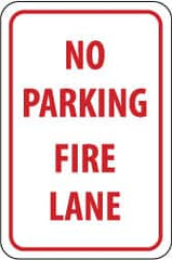 NMC - "No Parking - Fire Lane", 12" Wide x 18" High, Aluminum Fire Lane Signs - 0.063" Thick, Red on White, Rectangle, Post Mount - A1 Tooling