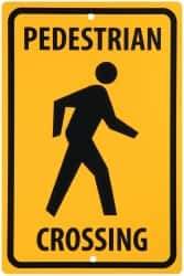 NMC - "Pedestrian Crossing", 12" Wide x 18" High, Aluminum Traffic Control Signs - 0.063" Thick, Black on Yellow, Rectangle, Post Mount - A1 Tooling