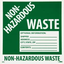 NMC - Non-Hazardous Materials Label - Legend: Non-Regulated Waste Optional Information: Shipper___, Address___, City, State, Zip___, Contents___, English, Green & White, 6" Long x 6" High, Sign Muscle Finish - A1 Tooling