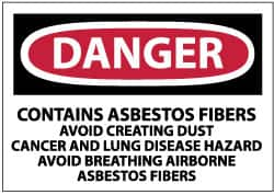 NMC - "Danger - Contains Asbestos Fibers - Avoid Creating Dust - Cancer and Lung Disease Hazard - Avoid Breathing Airborne...", 3" Long x 5" Wide, Pressure-Sensitive Vinyl Safety Sign - Rectangle, 0.004" Thick, Use for Hazardous Materials - A1 Tooling