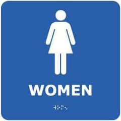 NMC - Women, 8" Wide x 8" High, Plastic Sign - English, Braille, White on Blue, Wall Mount - A1 Tooling