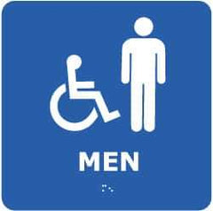 NMC - Men, 8" Wide x 8" High, Plastic Sign - English, Braille, White on Blue, Wall Mount - A1 Tooling