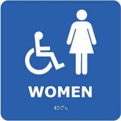 NMC - Women, 8" Wide x 8" High, Plastic Sign - English, Braille, White on Blue, Wall Mount - A1 Tooling