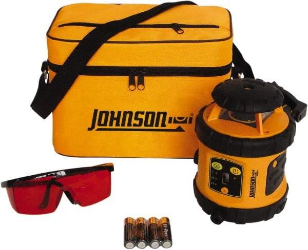 Johnson Level & Tool - 800' (Exterior) Measuring Range, 1/8" at 50' Accuracy, Self-Leveling Rotary Laser - ±3° Self Leveling Range, 200, 400 & 600 RPM, 2 Beams, AA Battery Included - A1 Tooling