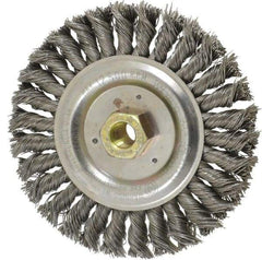 Weiler - 6" OD, 5/8" Arbor Hole, Stringer Bead Steel Wheel Brush - 1/2" Face Width, 1-1/8" Trim Length, 0.02" Filament Diam, 12,500 RPM - A1 Tooling