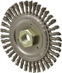 Weiler - 4-1/2" OD, 5/8" Arbor Hole, Knotted Stainless Steel Wheel Brush - 3/16" Face Width, 7/8" Trim Length, 0.02" Filament Diam, 12,500 RPM - A1 Tooling