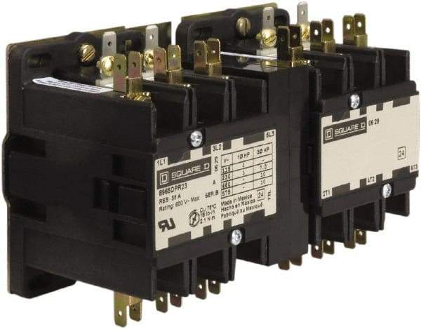 Square D - 3 Pole, 25 Amp Inductive Load, 24 Coil VAC at 50/60 Hz, Reversible Definite Purpose Contactor - Phase 1 and Phase 3 Hp:  10 at 460 VAC, 10 at 575 VAC, 2 at 115 VAC, 3 at 230 VAC, 7.5 at 230 VAC, Open Enclosure, CSA, RoHS Compliant, UL Listed - A1 Tooling