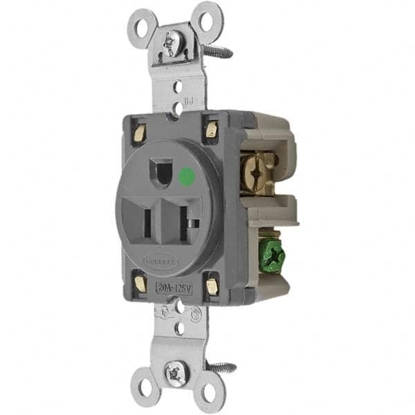 Hubbell Wiring Device-Kellems - 125V 20A NEMA 5-20R Hospital Grade Gray Straight Blade Single Receptacle - A1 Tooling