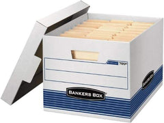 BANKERS BOX - 1 Compartment, 12 Inch Wide x 15 Inch Deep x 10 Inch High, File Storage Box - 1 Ply Bottom, 1 Ply End, 1 Ply Side, White and Blue - A1 Tooling