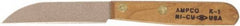 Ampco - 3-1/8" Long Blade, Nickel-Tin-Copper Alloy, Fine Edge, Fixed Blade Knife - 6.75" OAL, Wood Handle - A1 Tooling