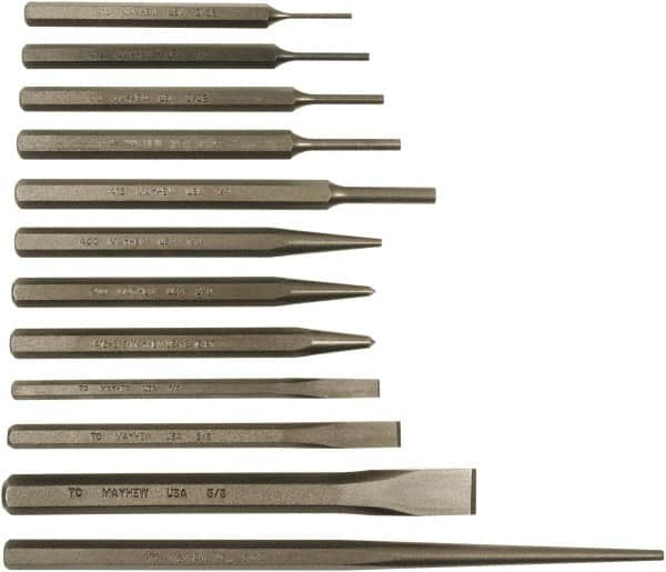 Mayhew - 12 Piece Punch & Chisel Set - 1/4 to 5/8" Chisel, 1/8 to 3/8" Punch, Hex Shank - A1 Tooling