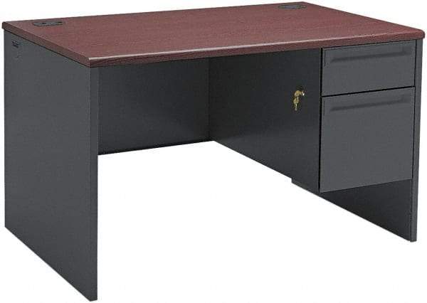 Hon - Steel-Reinforced High-Pressure Laminate/Metal Right Pedestal Desk - 48" Wide x 30" Deep x 29" High, Mahogany/Charcoal - A1 Tooling