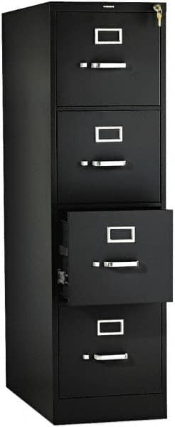 Hon - 15" Wide x 52" High x 26-1/2" Deep, 4 Drawer Vertical File with Lock - Steel, Black - A1 Tooling