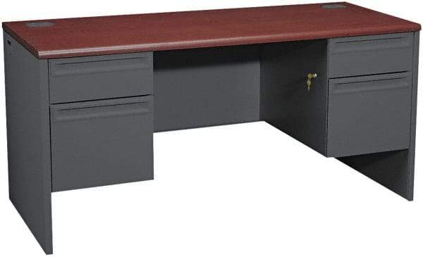 Hon - 69" Long x 29-1/2" High x 29-1/2" Deep, 4 Drawer Kneespace Credenza - Mahogany/Charcoal (Color), Metal - A1 Tooling