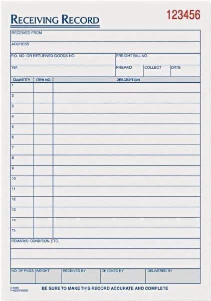 TOPS - 50 Sheet, 5-1/2 x 7-7/8", Receiving Record Book - White - A1 Tooling