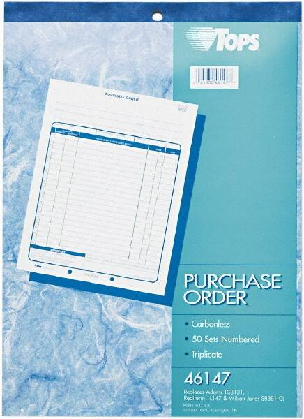 TOPS - 50 Sheet, 8-3/8 x 10-3/16", Purchase Order Book - White - A1 Tooling