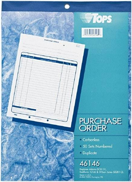 TOPS - 50 Sheet, 8-3/8 x 10-3/16", Purchase Order Book - White - A1 Tooling