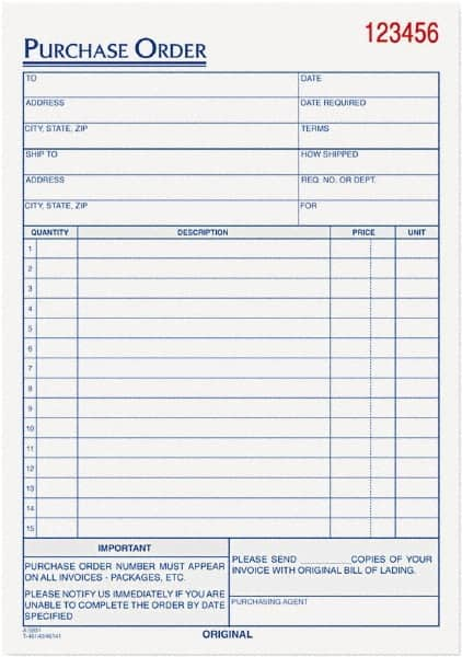 TOPS - 50 Sheet, 5-9/16 x 7-15/16", Purchase Order Book - White - A1 Tooling