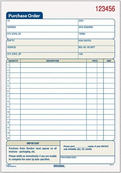 TOPS - 50 Sheet, 5-9/16 x 7-15/16", Purchase Order Book - White - A1 Tooling