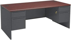 Hon - Steel-Reinforced High-Pressure Laminate/Metal Double Pedestal Desk - 72" Wide x 36" Deep x 29" High, Mahogany/Charcoal - A1 Tooling