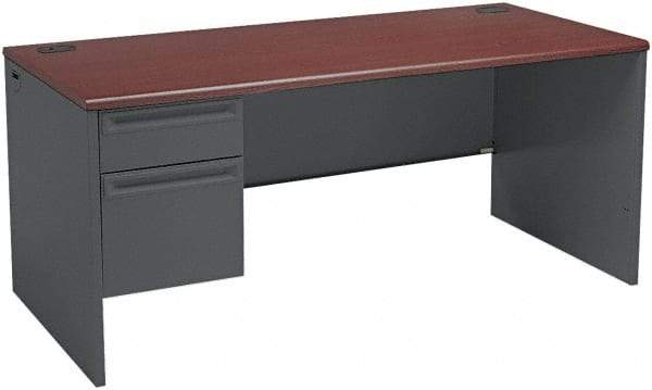 Hon - Steel-Reinforced High-Pressure Laminate/Metal Left Pedestal Desk - 66" Wide x 30" Deep x 29" High, Mahogany/Charcoal - A1 Tooling