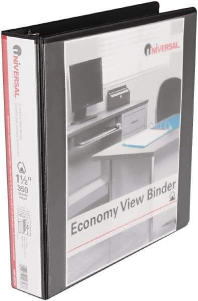 UNIVERSAL - 1-1/2" Sheet Capacity, 11 x 8-1/2", View Ring Binder - Vinyl, Black - A1 Tooling