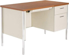 ALERA - Woodgrain Laminate/Steel Single Pedestal Desk with Center Drawer - 45" Wide x 24" Deep x 29" High, Cherry/Putty - A1 Tooling