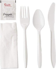 GEN - Wrapped Cutlery Kit, 6-1/4", Fork, Knife, Spoon, Napkin, Salt, Pepper - White - A1 Tooling