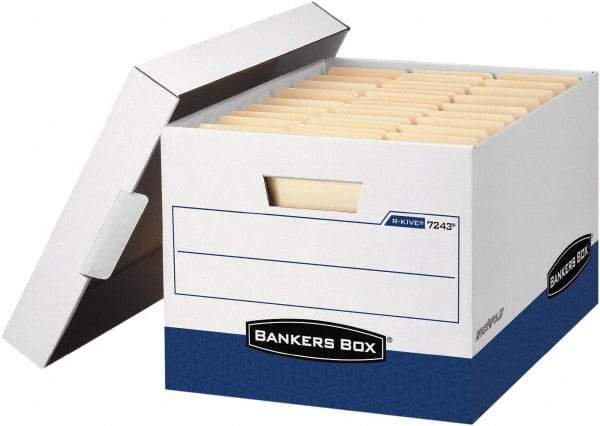 BANKERS BOX - 1 Compartment, 12 Inch Wide x 15 Inch Deep x 10 Inch High, File Storage Box - Corrugated, White and Blue - A1 Tooling