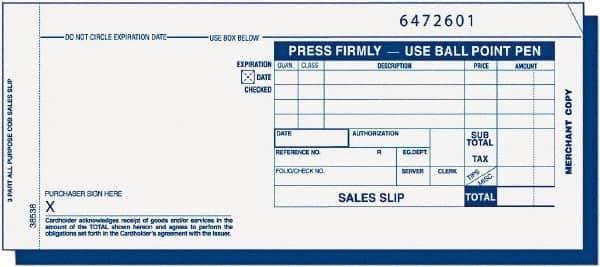 TOPS - 100 Sheet, 7-7/8 x 3-1/4", Sales Slip Book - White - A1 Tooling