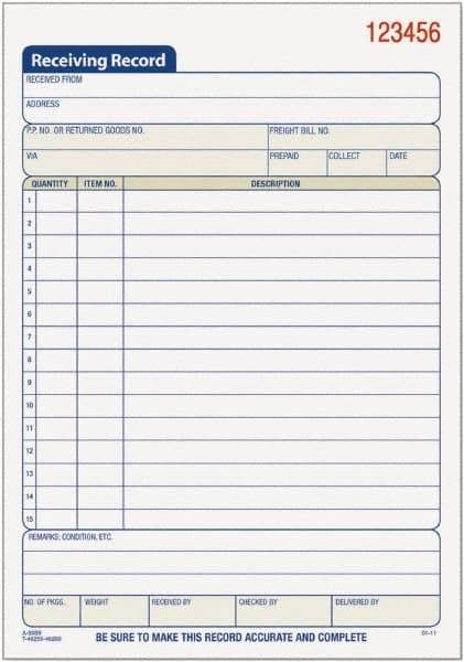 TOPS - 50 Sheet, 5-1/2 x 7-7/8", Receiving Record Book - White - A1 Tooling