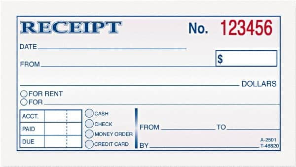 TOPS - 50 Sheet, 2-3/4 x 4-7/8", Receipt Book - White - A1 Tooling