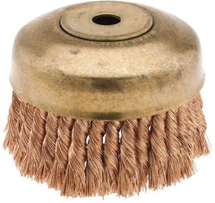 Ampco - 6" Diam, 5/8-11 Threaded Arbor, Bronze Phosphorus Fill Cup Brush - 0.02 Wire Diam, 1-3/4" Trim Length, 6,000 Max RPM - A1 Tooling