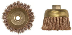 Ampco - 3" Diam, 5/8-11 Threaded Arbor, Bronze Phosphorus Fill Cup Brush - 0.02 Wire Diam, 3/4" Trim Length, 12,500 Max RPM - A1 Tooling